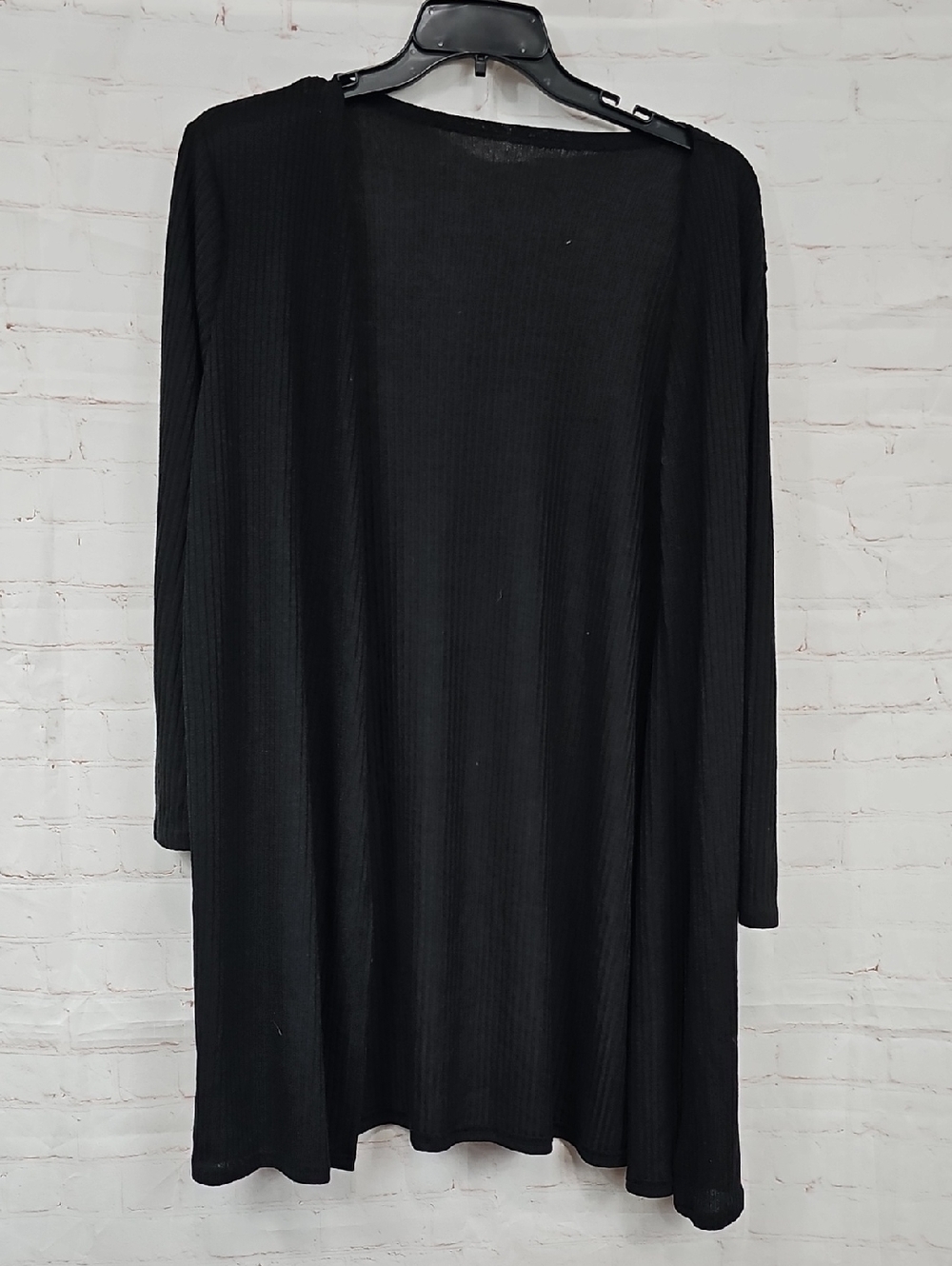 Classic Black Open-Front Ribbed Long Cardigan
